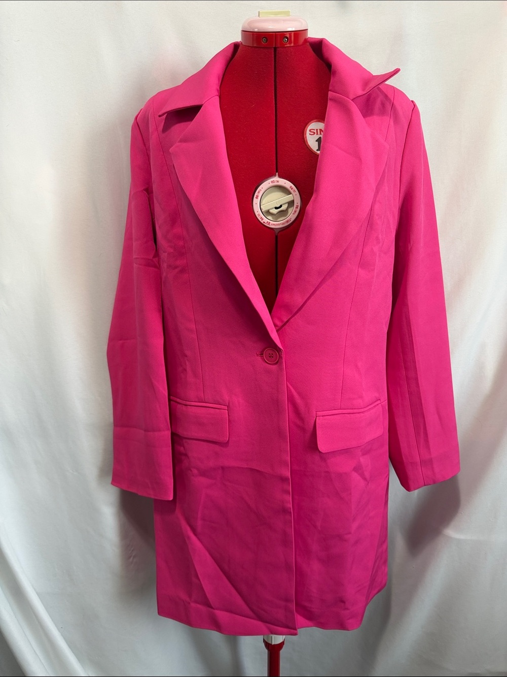 Women's Fuchsia Long Single-Button Blazer Jacket